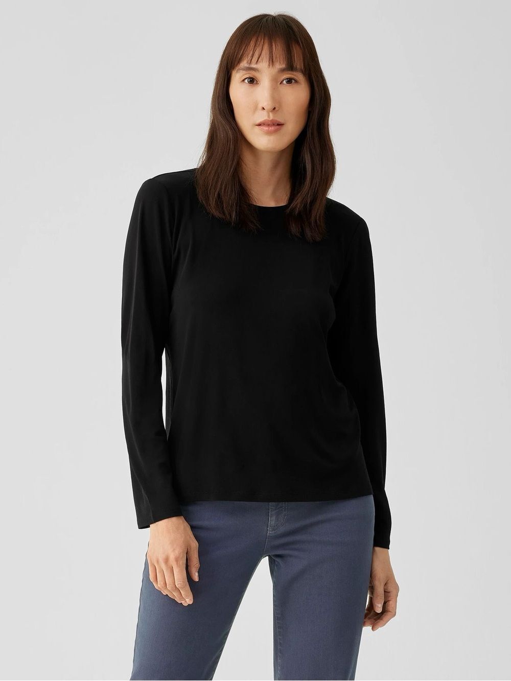 Eileen Fisher Stretch Silk Jersey Crew Neck Top | Black | Large